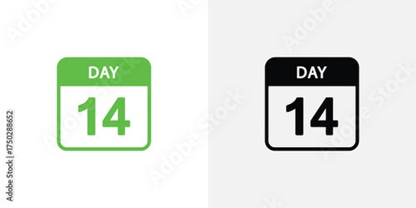 Fototapeta Calendar Day 14 Icon, Illustration, Green and Black, Rounded Corners, Clean Design