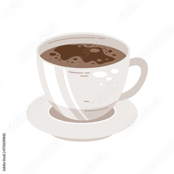 Obraz White Coffee Cup On Saucer Pixel Art Style With Dark Coffee Inside Isolated On Transparent Background