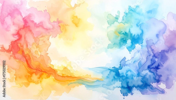 Obraz キャンバスにカラフルな水彩画の絵の具が広がったイメージ