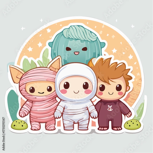 Obraz Kawaii Costume Party Chibi Characters in Halloween Outfits
