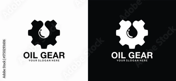 Obraz Gear and oil logo. Vector illustration design of a gear combined with oil drops.