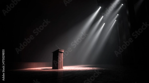 Obraz Empty podium bathed in spotlights on a dark stage