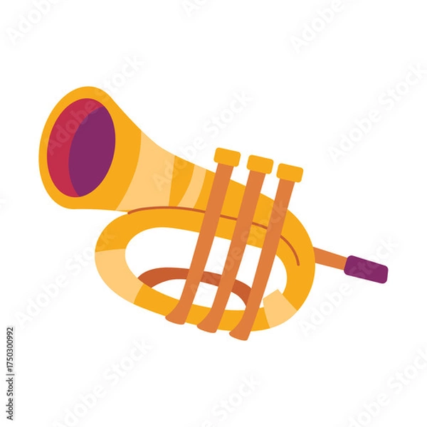 Obraz Cartoon Illustration of a Trumpet Musical Instrument in Gold and Purple Color with Transparent Background