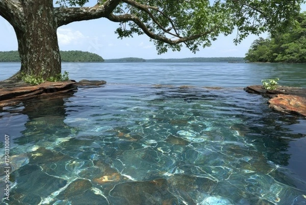 Obraz Tranquil lake vista from a rock-edged pool