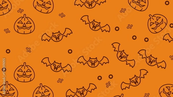 Fototapeta Halloween pattern image with jackolanterns and bats. Great for halloween party invitations, decorations, and social media posts.