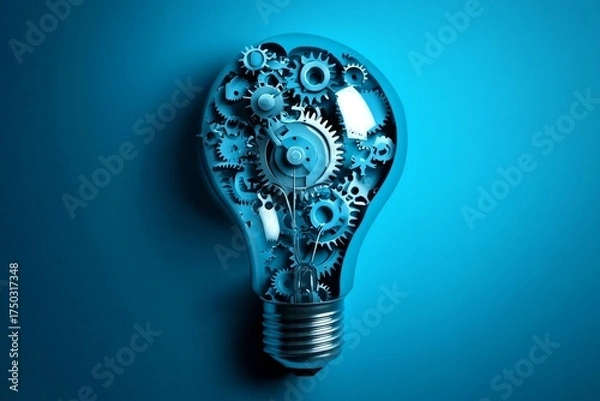 Fototapeta A blue-themed design that merges technology and bright ideas through a light bulb.