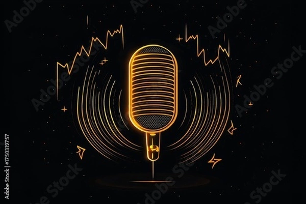 Fototapeta Illustrated microphone symbolizing podcast production in a studio setting.