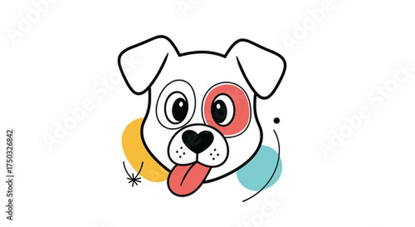 Fototapeta A delightful illustration of a playful dog with colorful abstract shapes in the background.