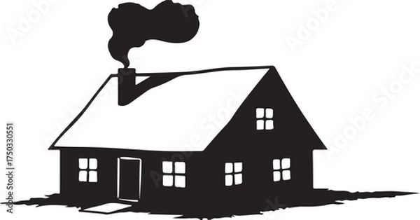 Obraz Black silhouette of a house with smoke coming from chimney
