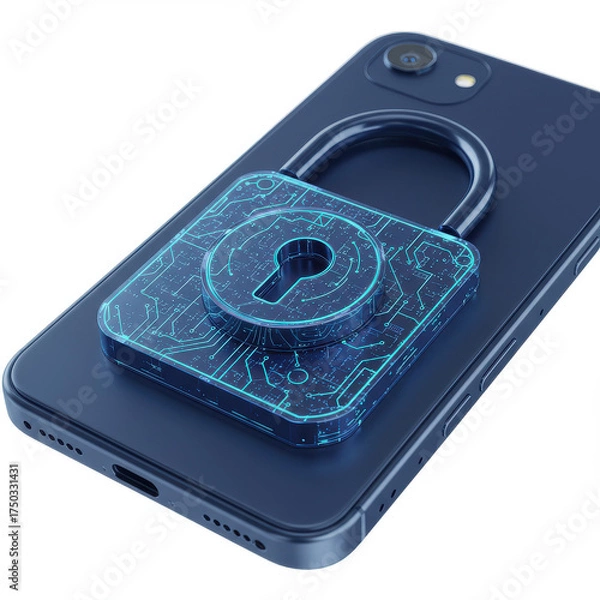 Fototapeta A digital padlock superimposed on a smartphone, symbolizing data security and protection.