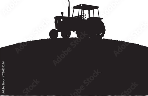 Obraz Black silhouette of a vintage tractor on a grassy hill