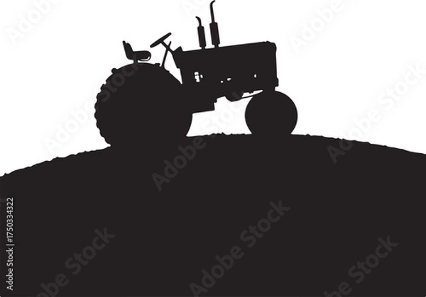 Obraz Black silhouette of a vintage tractor on a hill white