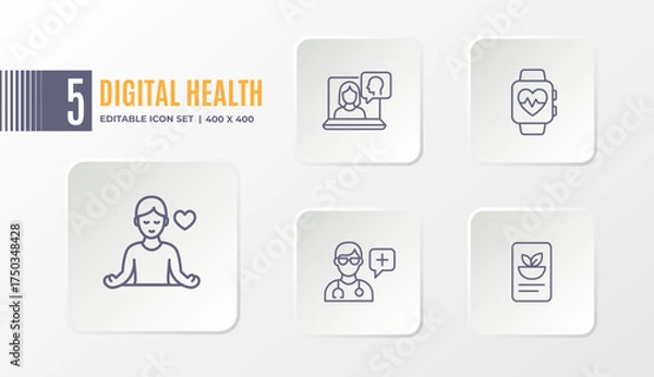 Obraz Digital Health and Wellness Icon Set