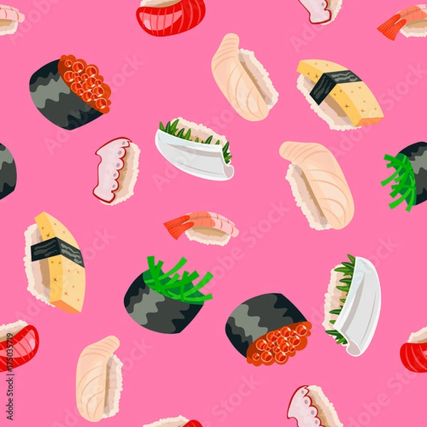 Obraz Isometric sushi seamless pattern on pink background