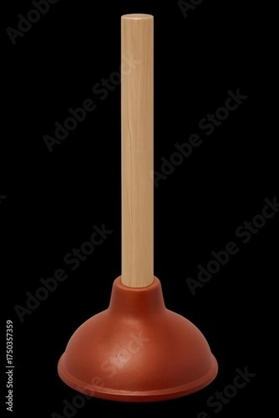 Fototapeta Realistic 3D render of a rubber plunger with wooden handle, isolated single object, clean lighting, transparent background.