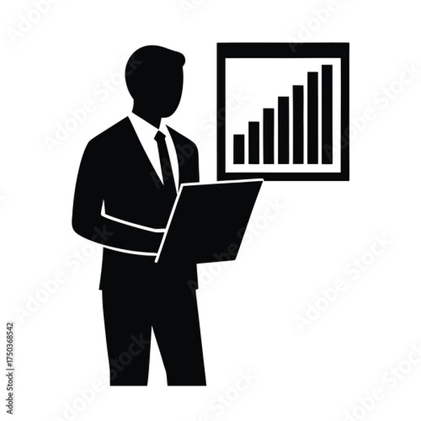 Fototapeta Remote Marketing Professional Analyzing Data Vector Silhouette On White Background  