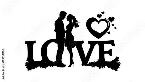 Fototapeta Romantic love concept with silhouette of couple and heart symbol, expressing affection and connection for Valentine's Day cards and anniversary graphics