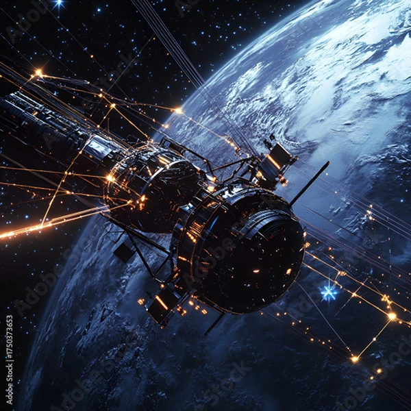 Fototapeta Space Orbit Digital Art, Space Orbit Art, Digital Space Orbit, Orbiting in Space, 3D Space Orbit, Orbiting Planets in Space, 3D Space Orbit Design, Cosmic Orbit in Space, Space Station Orbit