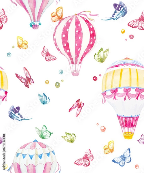 Fototapeta Watercolor air baloon vector pattern