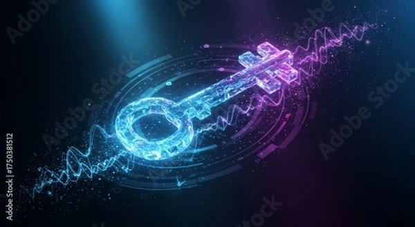Fototapeta Futuristic glowing key with digital waveforms