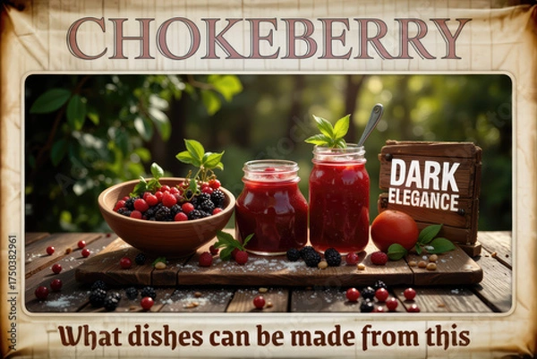 Obraz Chokeberry display with jam and juice, rustic ad, Dark Elegance-