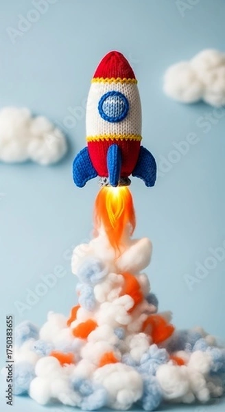 Obraz Rocket Launching into the Sky with Clouds and Light.