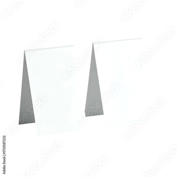 Fototapeta Two blank, tent-shaped white paper signs with a subtle gradient, isolated on black