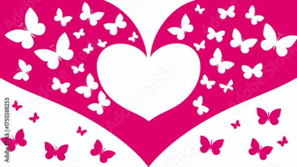 Fototapeta Elegant heart shape filled with white and pink butterflies, perfect for Valentine's Day cards, spring designs, and romantic projects with feminine touch