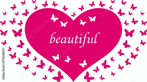 Fototapeta Celebrate love with this vibrant pink heart and butterfly design, perfect for Valentine's Day cards and romantic social media posts spreading beauty and joy