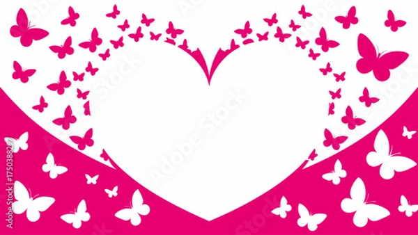 Fototapeta Romantic butterfly heart design for invitations, banners, and cards, ideal for Valentine's Day, weddings, and love-themed creative projects, perfect template