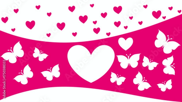 Fototapeta Delightful pink celebration design featuring whimsical butterflies and sweet hearts creating a joyful and loving scene originally crafted as scalable vector art