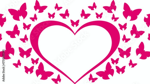 Fototapeta Elegant heart shape with fluttering butterflies for Valentine's Day designs, romantic concepts, and wedding invitations, perfect for love and celebration themes