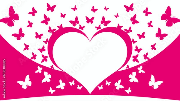 Fototapeta Stunning butterflies flutter around a heart creating a romantic and whimsical design perfect for weddings, Valentine's Day, or any special occasion