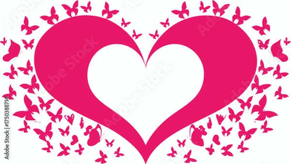 Fototapeta Romantic heart shape surrounded by fluttering butterflies, a symbol of love, affection, and delicate beauty, perfect for Valentine's Day cards
