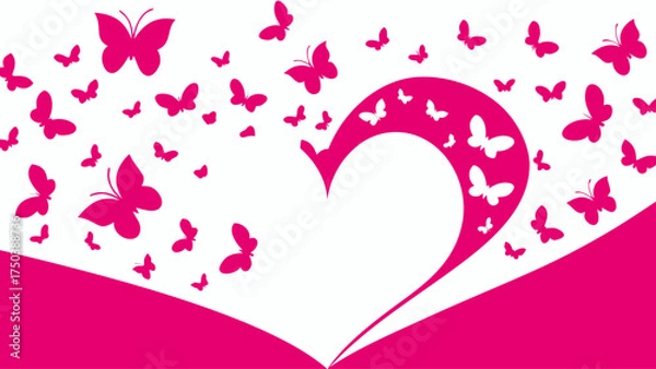 Fototapeta Elegant butterfly flight forming a heart shape, a symbol of love and freedom, perfect for invitations, romantic designs, and springtime celebrations