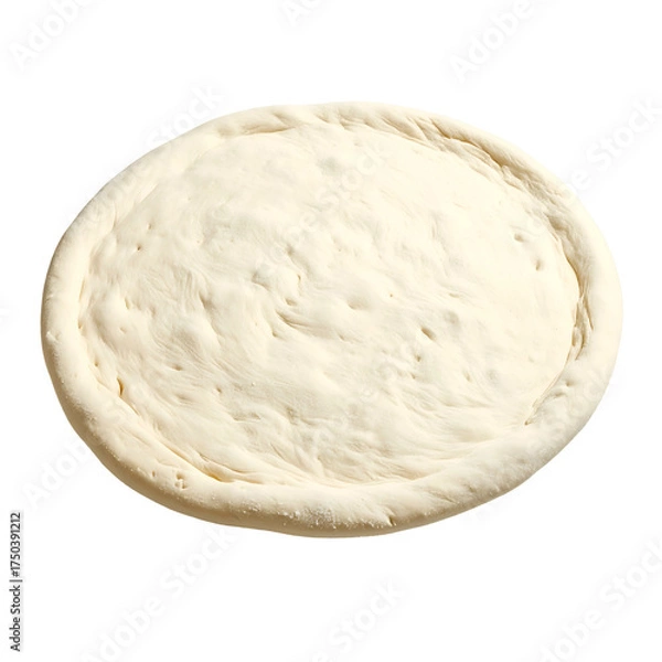 Fototapeta A plain, uncooked pizza crust, round, pale, ready for toppings, against a stark black backdrop