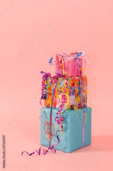 Fototapeta colorful stack of birthday presents