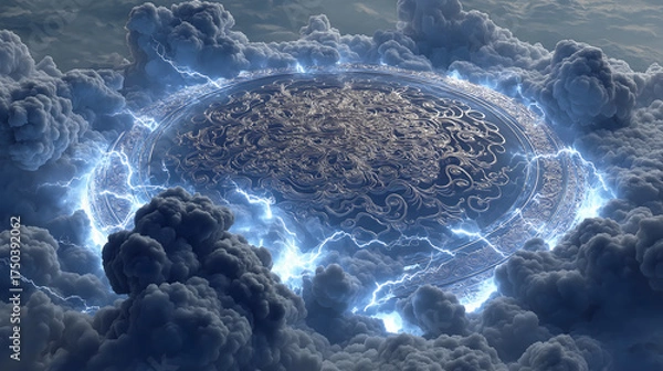 Obraz Sui-Tang Dynasties: Three Teachings Fusion - Taoism: Thunder Magic Seal, Vermilion Seal, Dark Clouds (Spirit Faces), Wooden Tokens, Stormy Sky
