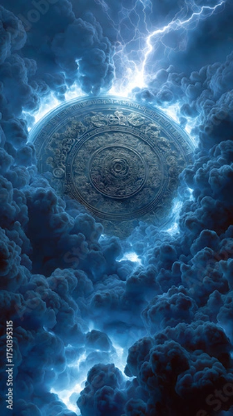 Obraz Sui-Tang Dynasties: Three Teachings Fusion - Taoism: Thunder Magic Seal, Vermilion Seal, Dark Clouds (Spirit Faces), Wooden Tokens, Stormy Sky
