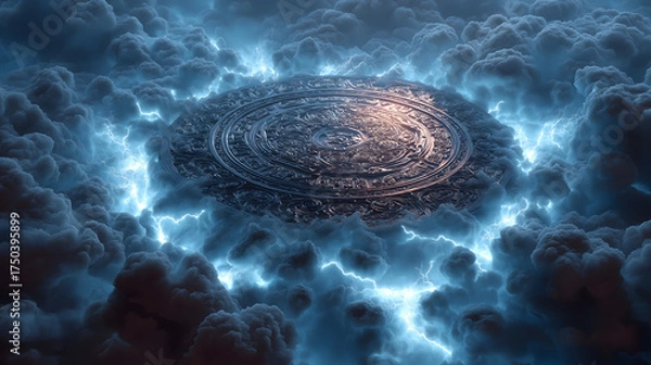 Obraz Sui-Tang Dynasties: Three Teachings Fusion - Taoism: Thunder Magic Seal, Vermilion Seal, Dark Clouds (Spirit Faces), Wooden Tokens, Stormy Sky
