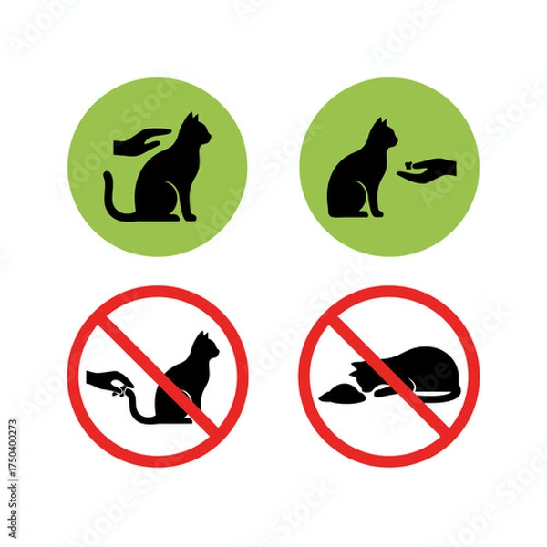 Fototapeta Cat Silhouette Icons and Prohibition Signs - Pet Vector Graphics