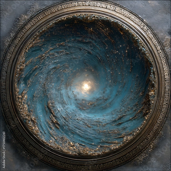 Obraz Sui-Tang Dynasties: Three Teachings Fusion - Buddhism: Zen Enlightenment, Bronze Mirror, Galaxy Nebula, Fading Ink Traces