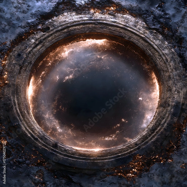 Obraz Sui-Tang Dynasties: Three Teachings Fusion - Buddhism: Zen Enlightenment, Bronze Mirror, Galaxy Nebula, Fading Ink Traces