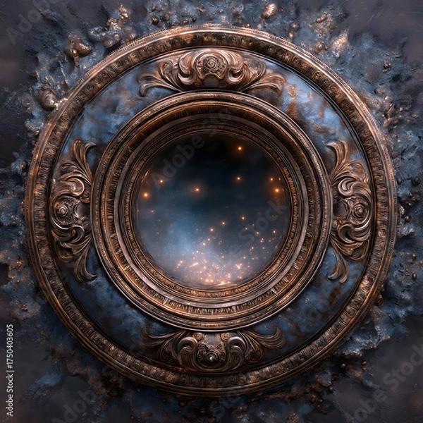 Obraz Sui-Tang Dynasties: Three Teachings Fusion - Buddhism: Zen Enlightenment, Bronze Mirror, Galaxy Nebula, Fading Ink Traces