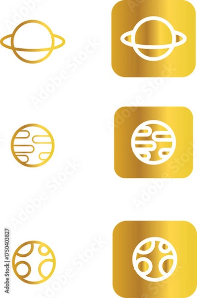 Obraz Golden planet icons for space exploration and science-themed designs bring modern and elegant style