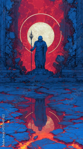 Obraz Sui-Tang Dynasties: Three Teachings Fusion - Buddhism: Xuanzang's Pilgrimage (Modern Techwear), Titanium Lamp, Holographic Sutra, Futuristic Desert