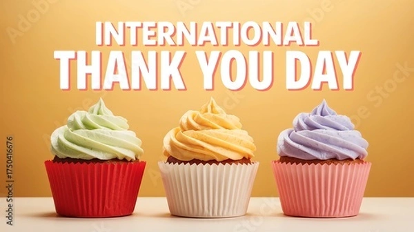 Fototapeta Fun and delightful tribute to International Thank You Day with colorful cupcakes and vibrant text.