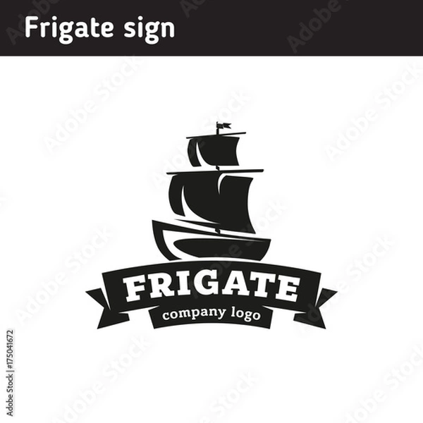 Fototapeta Logo in the form of a frigate, in retro style