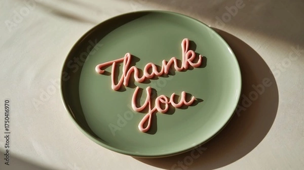 Fototapeta Simple yet elegant expression of gratitude with Thank You written on a green plate.
