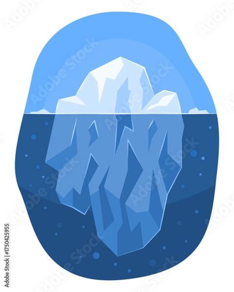 Fototapeta Iceberg Floating in Blue Arctic Ocean Concept Flat Illustration Clip Art Isolated on White